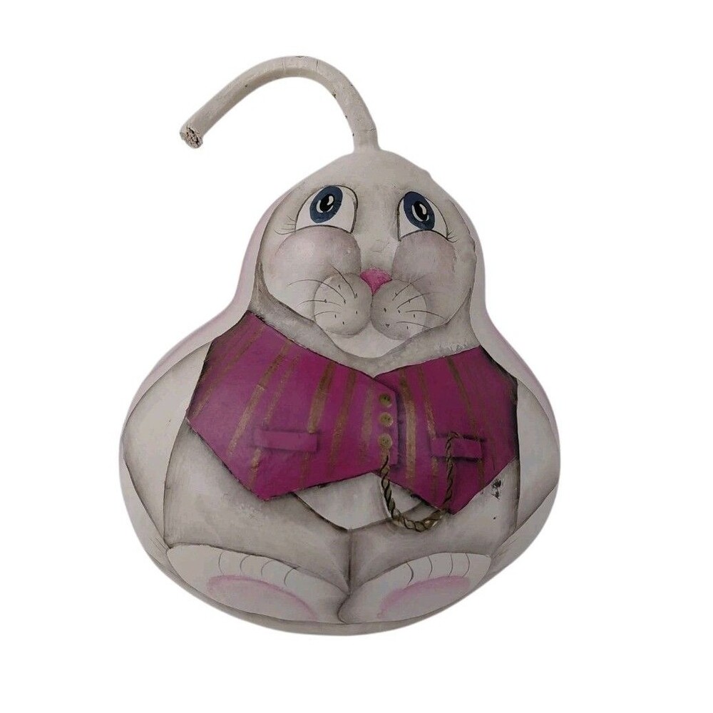 Artist Painted Easter Rabbit Bunny  Gourd Folk Art Signed DeVrient 1991 OOAK
